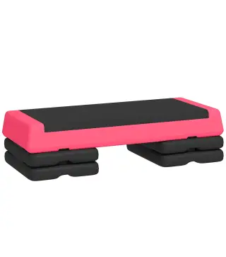 Step de Aeróbic Step para Fitness Antideslizante Altura Regulable 3 Niveles 77x36x20,5cm Rosa y Negro