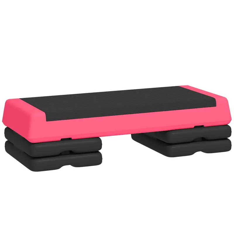 Step de Aeróbic para Fitness Antideslizante con Altura Regulable en 3 Niveles 77x36x20,5 cm Rosa y Negro