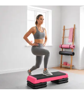 Step de Aeróbic Step para Fitness Antideslizante Altura Regulable 3 Niveles 77x36x20,5cm Rosa y Negro
