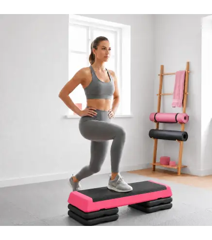 Step de Aeróbic Step para Fitness Antideslizante Altura Regulable 3 Niveles 77x36x20,5cm Rosa y Negro