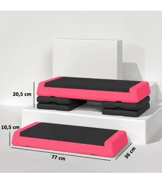 Step de Aeróbic Step para Fitness Antideslizante Altura Regulable 3 Niveles 77x36x20,5cm Rosa y Negro