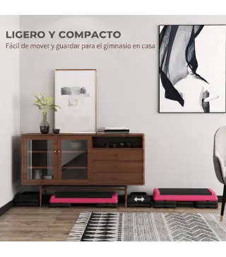 Step de Aeróbic Step para Fitness Antideslizante Altura Regulable 3 Niveles 77x36x20,5cm Rosa y Negro