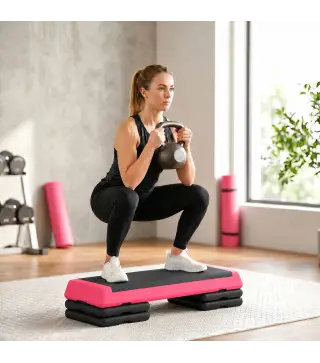 Step de Aeróbic Step para Fitness Antideslizante Altura Regulable 3 Niveles 77x36x20,5cm Rosa y Negro