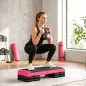 Step de Aeróbic para Fitness Antideslizante con Altura Regulable en 3 Niveles 77x36x20,5 cm Rosa y Negro
