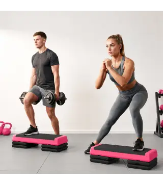 Step de Aeróbic Step para Fitness Antideslizante Altura Regulable 3 Niveles 77x36x20,5cm Rosa y Negro
