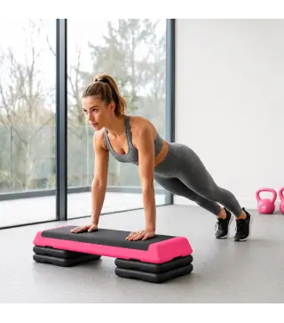 Step de Aeróbic Step para Fitness Antideslizante Altura Regulable 3 Niveles 77x36x20,5cm Rosa y Negro