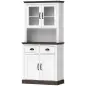 Alacena de Cocina Alta con Puertas de Cristal 2 Cajones Estantes Ajustables Compartimento Abierto 80x38x170 cm Blanco