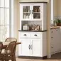 Alacena de Cocina Alta con Puertas de Cristal 2 Cajones Estantes Ajustables Compartimento Abierto 80x38x170 cm Blanco