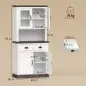 Alacena de Cocina Alta con Puertas de Cristal 2 Cajones Estantes Ajustables Compartimento Abierto 80x38x170 cm Blanco