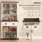 Alacena de Cocina Alta con Puertas de Cristal 2 Cajones Estantes Ajustables Compartimento Abierto 80x38x170 cm Blanco