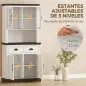 Alacena de Cocina Alta con Puertas de Cristal 2 Cajones Estantes Ajustables Compartimento Abierto 80x38x170 cm Blanco