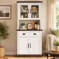 Alacena de Cocina Alta con Puertas de Cristal 2 Cajones Estantes Ajustables Compartimento Abierto 80x38x170 cm Blanco