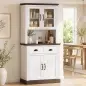 Alacena de Cocina Alta con Puertas de Cristal 2 Cajones Estantes Ajustables Compartimento Abierto 80x38x170 cm Blanco