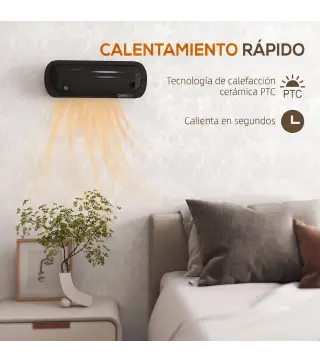 Calefactor Eléctrico de Pared 2000W con 3 Modos Pantalla LED Termostato Temporizador y Oscilación Negro
