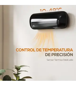 Calefactor Eléctrico de Pared 2000W con 3 Modos Pantalla LED Termostato Temporizador y Oscilación Negro