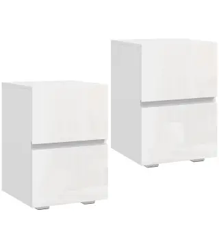 Juego de 2 Mesitas de Noche Estrechas Mesillas de Noche Dormitorio con 2 Cajones Frentes de Alto Brillo Blanco