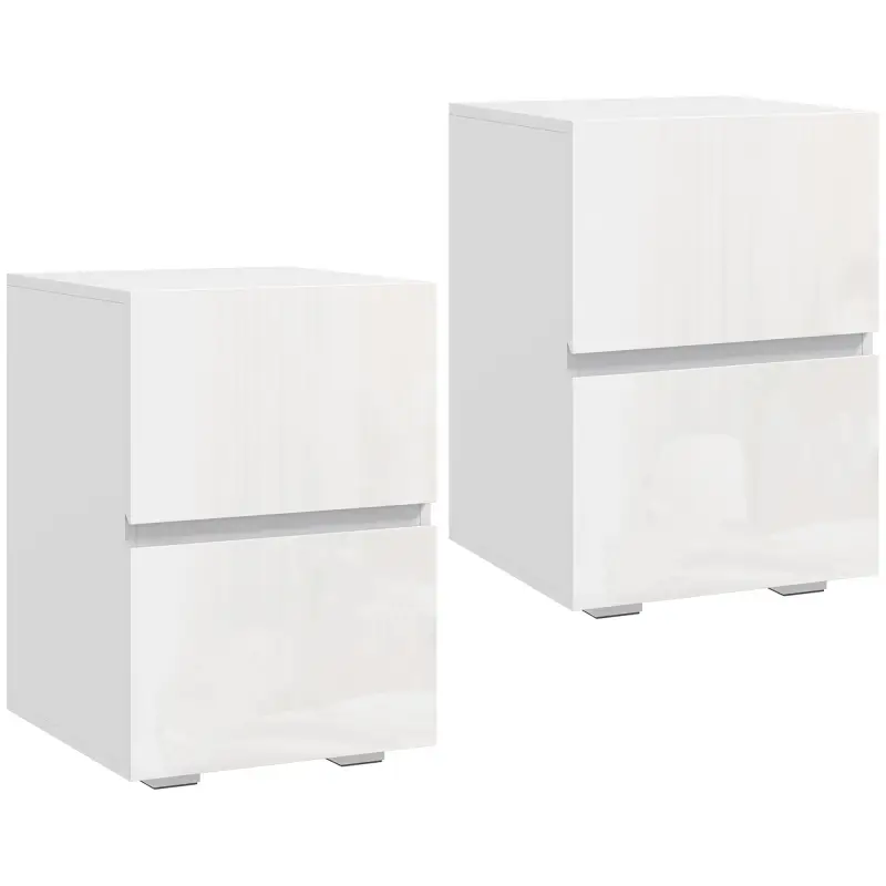 Juego de 2 Mesitas de Noche Estrechas Mesillas de Noche Dormitorio con 2 Cajones Frentes de Alto Brillo Blanco Juego de 2 Mesitas de Noche Estrechas Mesillas de Noche Dormitorio con 2 Cajones Frentes de Alto Brillo Blanco
