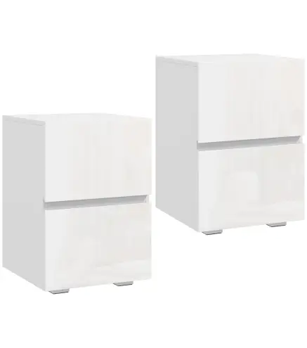 Juego de 2 Mesitas de Noche Estrechas Mesillas de Noche Dormitorio con 2 Cajones Frentes de Alto Brillo Blanco