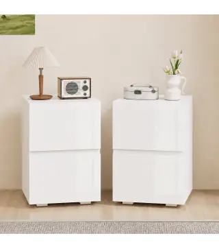 Juego de 2 Mesitas de Noche Estrechas Mesillas de Noche Dormitorio con 2 Cajones Frentes de Alto Brillo Blanco
