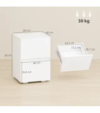 Juego de 2 Mesitas de Noche Estrechas Mesillas de Noche Dormitorio con 2 Cajones Frentes de Alto Brillo Blanco