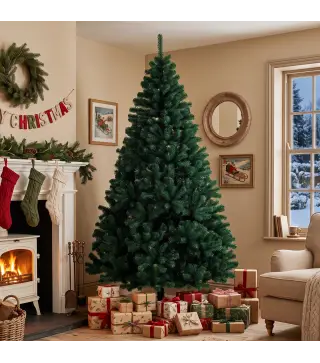 Árbol de Navidad de Abeto 230 cm con Ramas Articuladas 1300 Puntas de PVC Ignífugo Montaje Rápido Soporte de Acero Verde