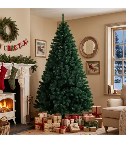 Árbol de Navidad de Abeto 230 cm con Ramas Articuladas 1300 Puntas de PVC Ignífugo Montaje Rápido Soporte de Acero Verde