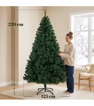 Árbol de Navidad de Abeto 230 cm con Ramas Articuladas 1300 Puntas de PVC Ignífugo Montaje Rápido Soporte de Acero Verde