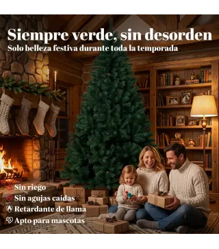 Árbol de Navidad de Abeto 230 cm con Ramas Articuladas 1300 Puntas de PVC Ignífugo Montaje Rápido Soporte de Acero Verde