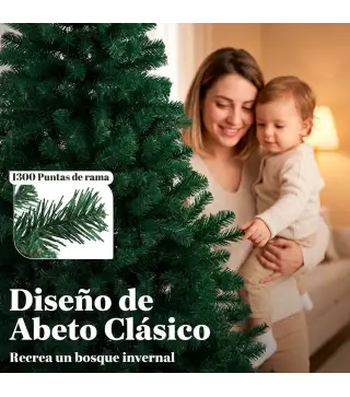 Árbol de Navidad de Abeto 230 cm con Ramas Articuladas 1300 Puntas de PVC Ignífugo Montaje Rápido Soporte de Acero Verde