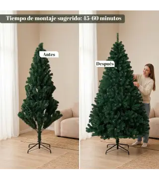 Árbol de Navidad de Abeto 230 cm con Ramas Articuladas 1300 Puntas de PVC Ignífugo Montaje Rápido Soporte de Acero Verde