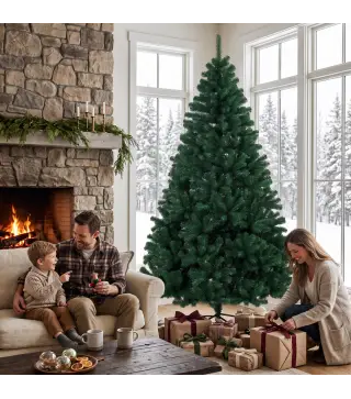 Árbol de Navidad de Abeto 230 cm con Ramas Articuladas 1300 Puntas de PVC Ignífugo Montaje Rápido Soporte de Acero Verde