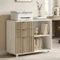 Mueble para Impresora con Ruedas 3 Cajones Barra Ajustable 2 Estantes Abiertos para Documentos Tamaño A4 Blanco y Roble Mueble para Impresora con Ruedas 3 Cajones Barra Ajustable 2 Estantes Abiertos para Documentos Tamaño A4 Blanco y Roble