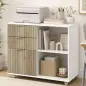 Mueble para Impresora con Ruedas 3 Cajones Barra Ajustable 2 Estantes Abiertos para Documentos Tamaño A4 Blanco y Roble Mueble para Impresora con Ruedas 3 Cajones Barra Ajustable 2 Estantes Abiertos para Documentos Tamaño A4 Blanco y Roble