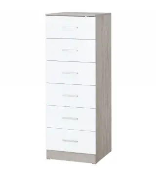 Cómoda de 6 Cajones Cajonera Alta para Dormitorio con Antivuelco 40x40x110 cm Gris Claro y Blanco