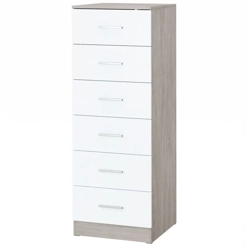 Cómoda de 6 Cajones Cajonera Alta para Dormitorio con Antivuelco 40x40x110 cm Gris Claro y Blanco Cómoda de 6 Cajones Cajonera Alta para Dormitorio con Antivuelco 40x40x110 cm Gris Claro y Blanco