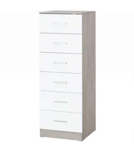 Cómoda de 6 Cajones Cajonera Alta para Dormitorio con Antivuelco 40x40x110 cm Gris Claro y Blanco
