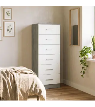 Cómoda de 6 Cajones Cajonera Alta para Dormitorio con Antivuelco 40x40x110 cm Gris Claro y Blanco