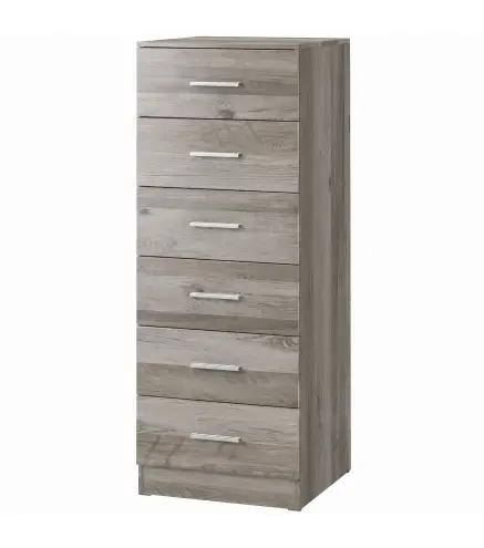 Cómoda de 6 Cajones Cajonera Alta para Dormitorio con Antivuelco 40x40x110 cm Gris Claro