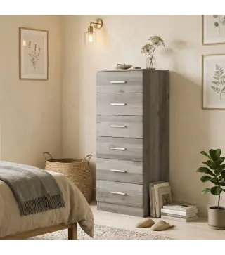 Cómoda de 6 Cajones Cajonera Alta para Dormitorio con Antivuelco 40x40x110 cm Gris Claro