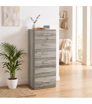 Cómoda de 6 Cajones Cajonera Alta para Dormitorio con Antivuelco 40x40x110 cm Gris Claro