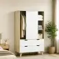 Armario Dormitorio Moderno con Puertas Correderas Barra para Colgar Estantes Ajustables y 4 Cajones Roble y Blanco