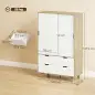 Armario Dormitorio Moderno con Puertas Correderas Barra para Colgar Estantes Ajustables y 4 Cajones Roble y Blanco