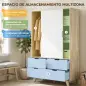 Armario Dormitorio Moderno con Puertas Correderas Barra para Colgar Estantes Ajustables y 4 Cajones Roble y Blanco