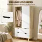 Armario Dormitorio Moderno con Puertas Correderas Barra para Colgar Estantes Ajustables y 4 Cajones Roble y Blanco
