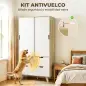 Armario Dormitorio Moderno con Puertas Correderas Barra para Colgar Estantes Ajustables y 4 Cajones Roble y Blanco