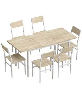 Conjunto Mesa de Comedor Extensible 120-160 cm y 6 Sillas para 4-6 Personas Efecto Roble