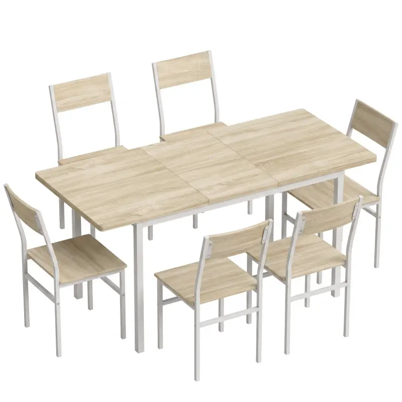 Conjunto Mesa de Comedor Extensible 120-160 cm y 6 Sillas para 4-6 Personas Efecto Roble Conjunto Mesa de Comedor Extensible 120-160 cm y 6 Sillas para 4-6 Personas Efecto Roble
