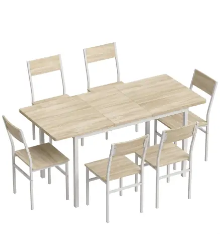 Conjunto Mesa de Comedor Extensible 120-160 cm y 6 Sillas para 4-6 Personas Efecto Roble