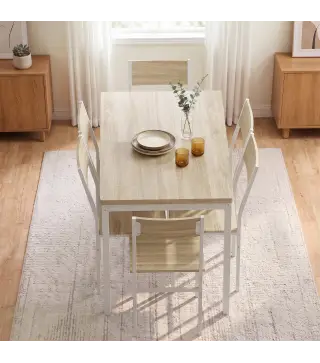 Conjunto Mesa de Comedor Extensible 120-160 cm y 6 Sillas para 4-6 Personas Efecto Roble