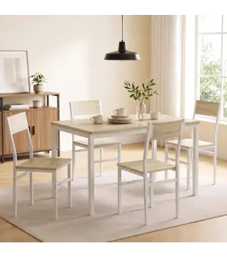Conjunto Mesa de Comedor Extensible 120-160 cm y 6 Sillas para 4-6 Personas Efecto Roble